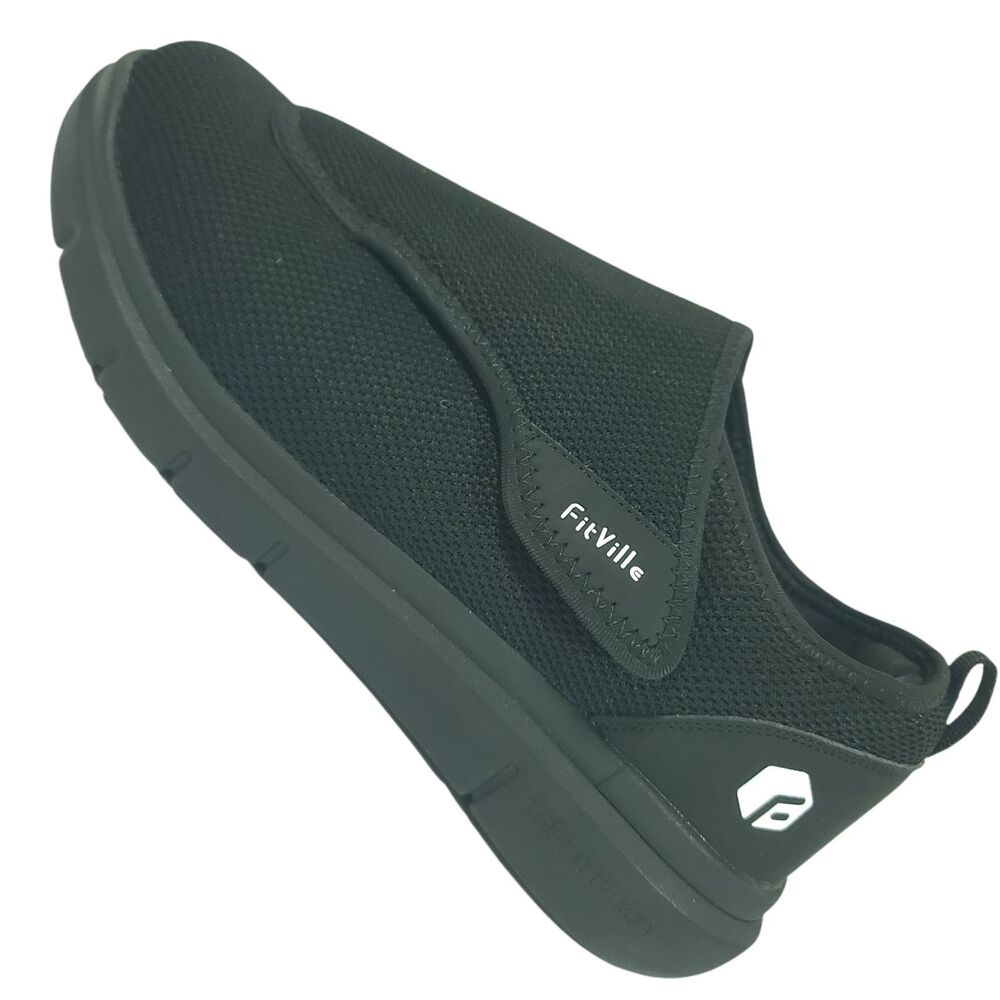 FitVille Mens SZ 12.5 EEW Black EasyTop Wings Diabetic Shoes Comfort Slip On NEW